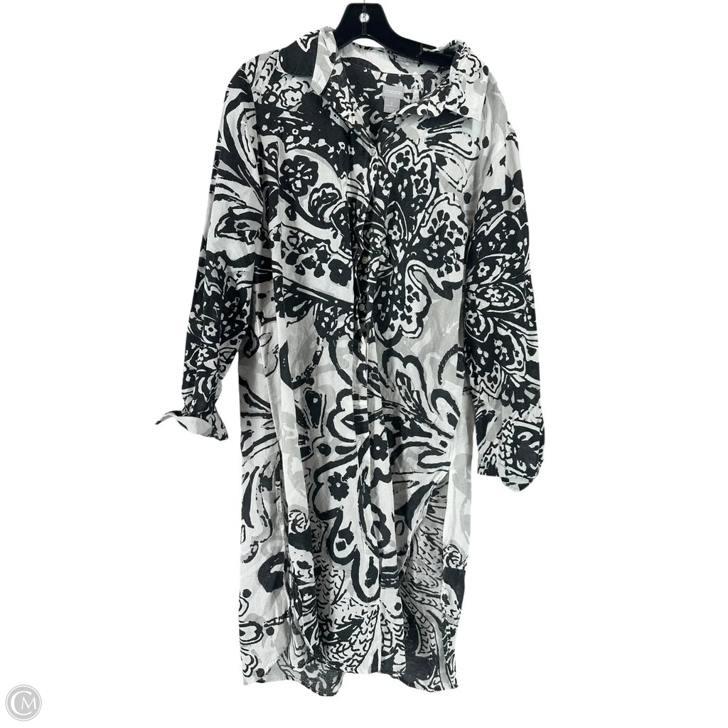 Dress Casual Midi By Chicos In Grey & White, Size: 2
