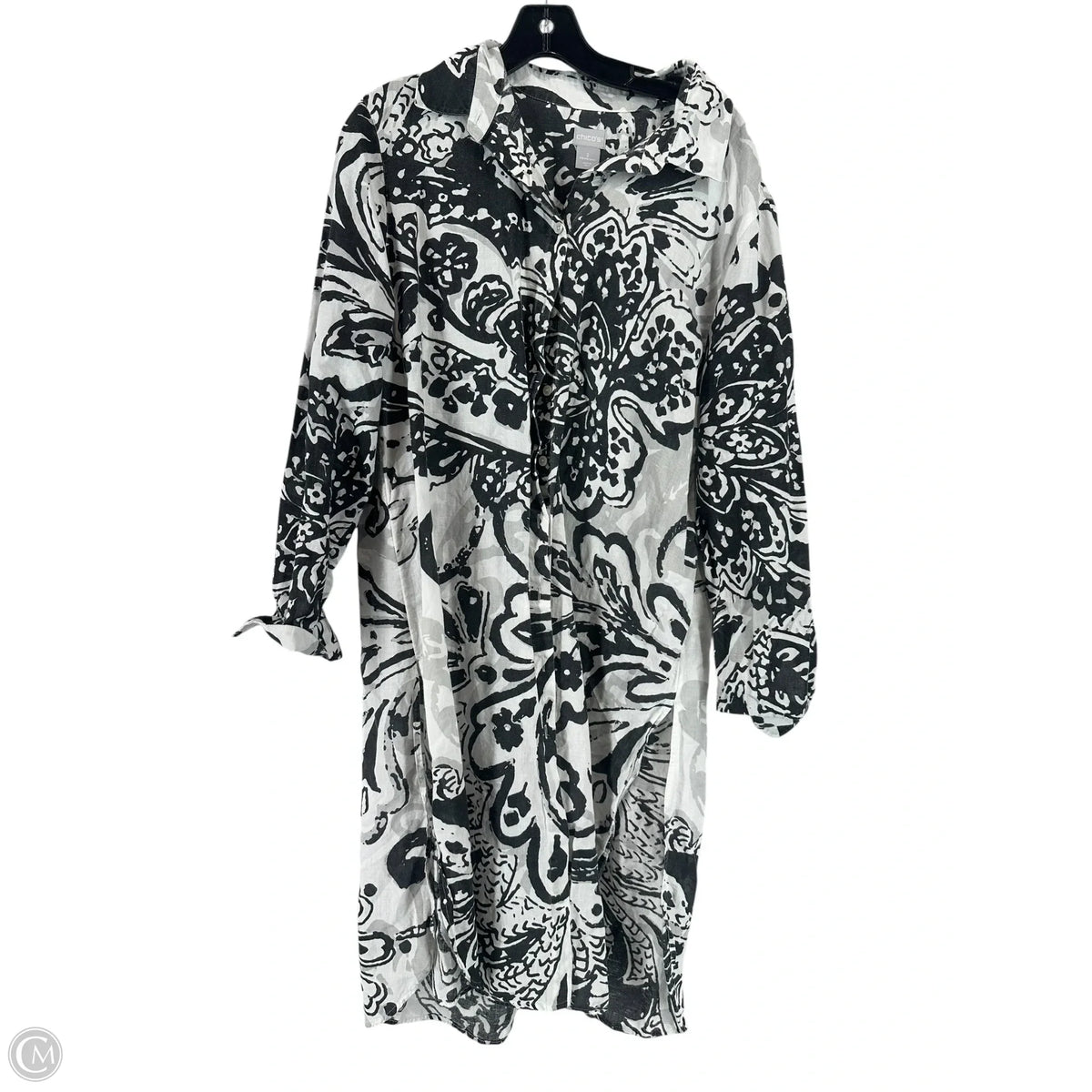 Dress Casual Midi By Chicos In Grey & White, Size: 2