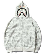 Bathing Ape Black and White Luminous Shark Coat High Quality Looped Fabric Hooded Shark Sweater