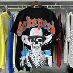 Godspeed T-shirts Great Western Skull Denim Cactus Print Cotton Casual Short Sleeve Men and Women