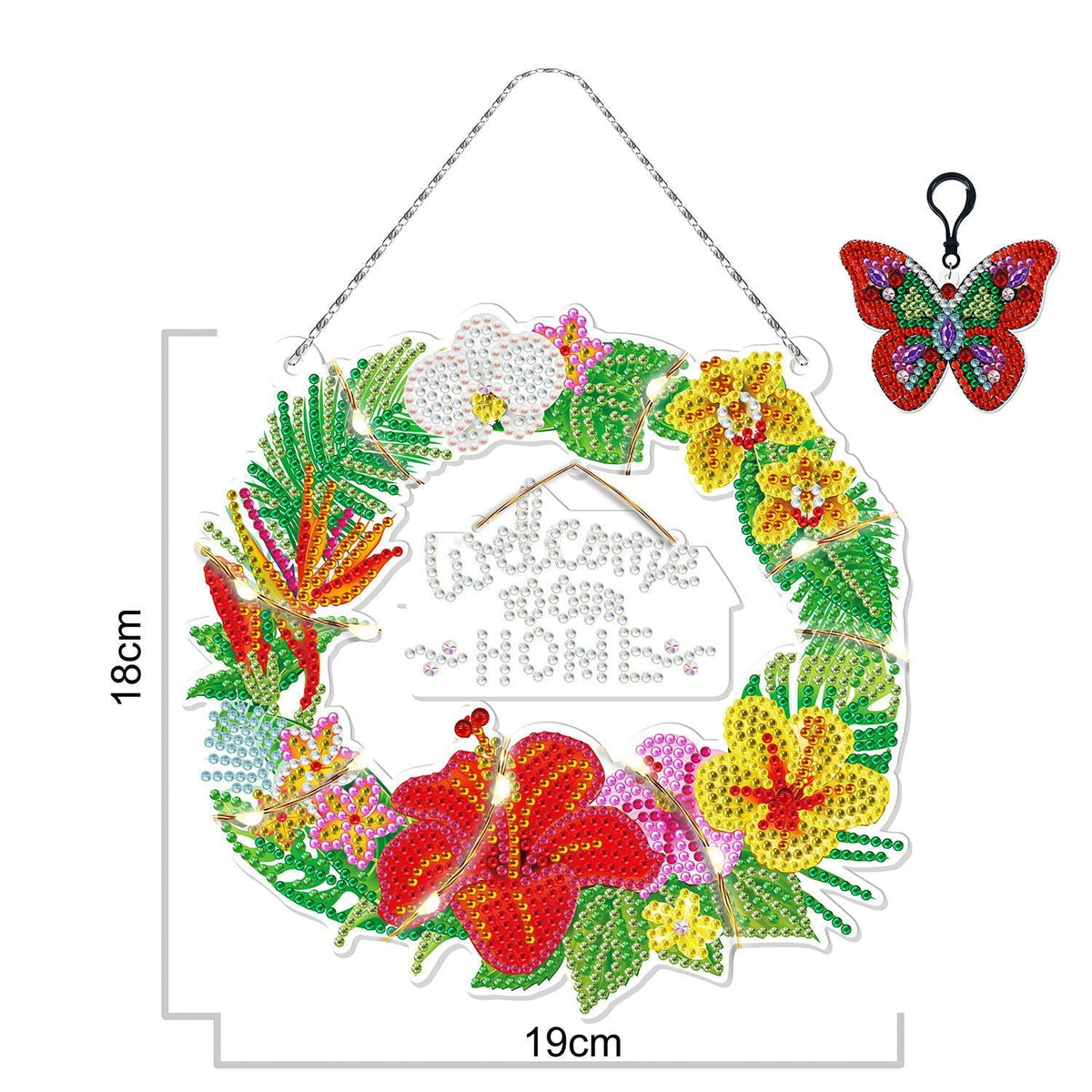 Craspire DIY Plastic Hanging Sign Diamond Painting Kit, for Home Decorations, Wreath, Mixed Color, 180x190mm, 2Set/Pack