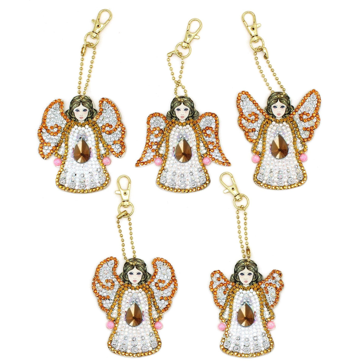 Craspire DIY Keychain Diamond Painting Kits, including Acrylic Pendant, Diamond, Diamond Drill Tool, Ball Chain, Swivel Clasp, Angel Pattern, Pendant: 75x56~70mm, 5pcs/set, 2Set/Pack