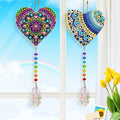 Craspire DIY Sun Catcher Keychain Diamond Painting Kits, including Acrylic Pendant, Diamond, Diamond Drill Tool, Ball Chain, Swivel Clasp, Heart Pattern, Packaging: 150x130x20mm, Finshed Product: 275~280x90mm, 2pcs, 2Set/Pack