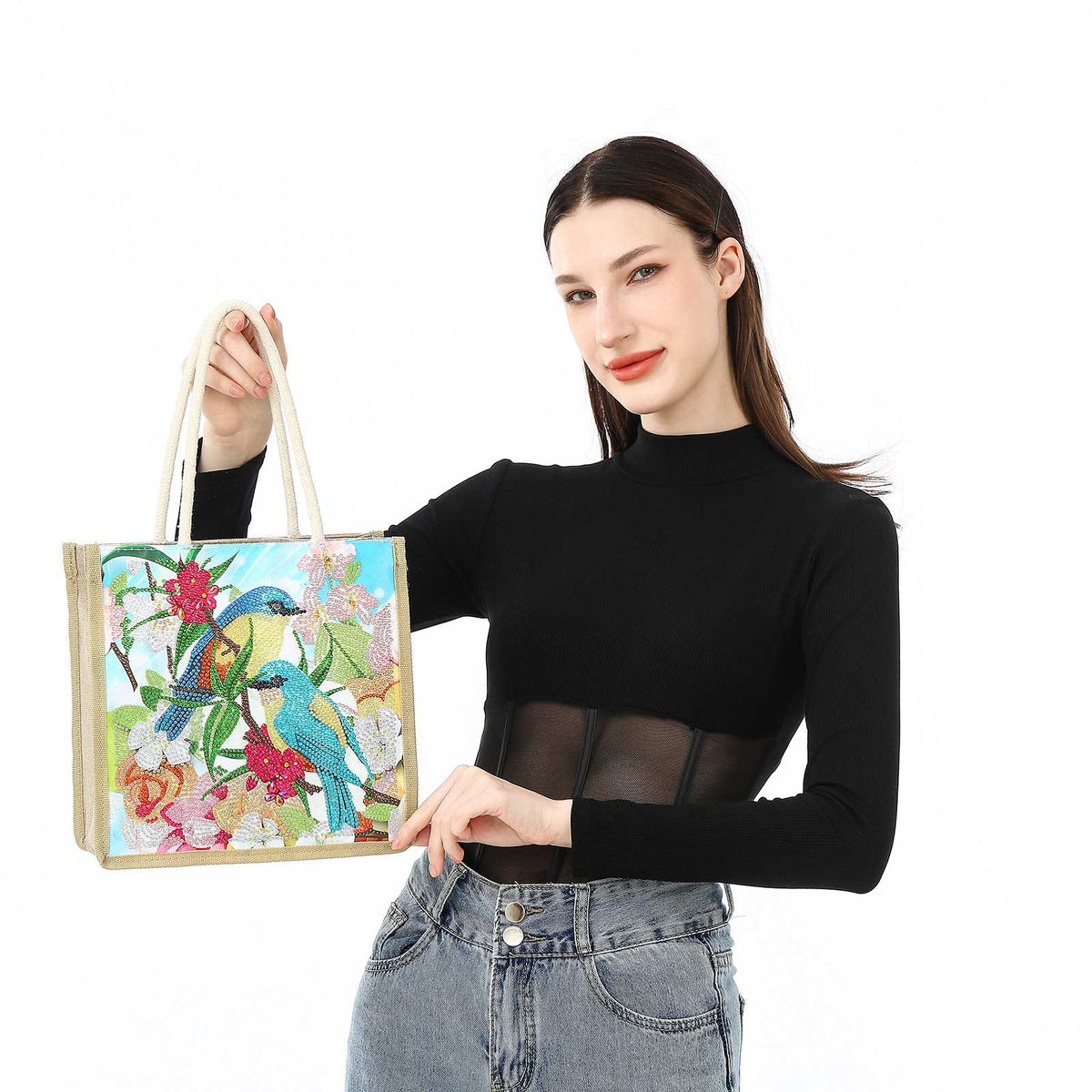 Craspire DIY Handbag Diamond Painting Kits, Including Resin Rhinestones, Pen, Tray & Glue Clay, Bird Pattern, 250x260mm, 5Set/Pack