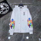 Chrome Heart Hoodie Crowe Double Arm Embroidered Colored Cross Group Leather Zip Sweater
