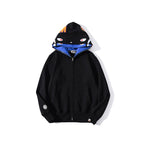 Bathing Ape Jacket Autumn and Winter Solid Color Blue Pink Double Hood Sweater Men and Women Zipper Fleece Padded Coat