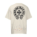 Chrome Heart T Shirts Cross Leather Print Short Sleeve T-Shirt Loose