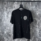 Chrome Heart T Shirts Cross Leather Print Short Sleeve T-Shirt Loose