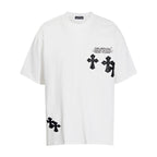Chrome Heart T Shirts Cross Color Leather Printed Short Sleeve T-Shirt Loose