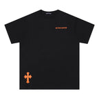 Chrome Heart T Shirts Cross Leather Print Short Sleeve T-Shirt Loose